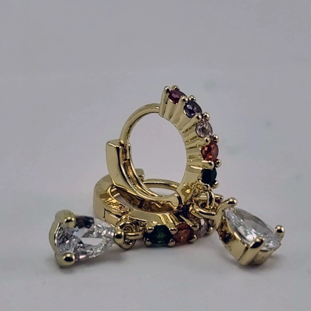 14k Gold Plated Rainbow CZ Gemstone Hoop Earrings. New. - Picture 4 of 8